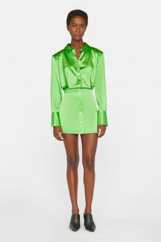 Frame - Strong Shoulder Mini Dress in Bright Peridot